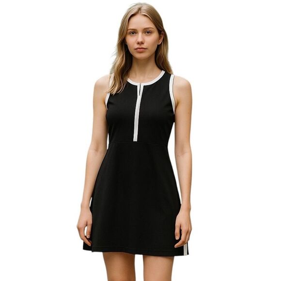 Sage Collective Black White Front Zip Athletic Active Workout Dress Size Medium - Picture 1 of 6